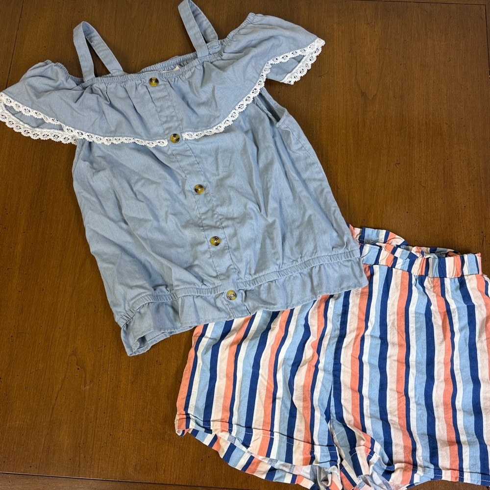 Forever Me Girls Striped Shorts & off the Shoulder Top Size XL
